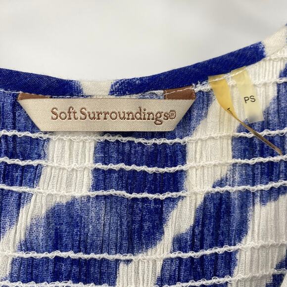 Soft Surroundings Midi Sun Dress Beaded Embroidered Boho Print Blue Small Petite - Picture 10 of 10